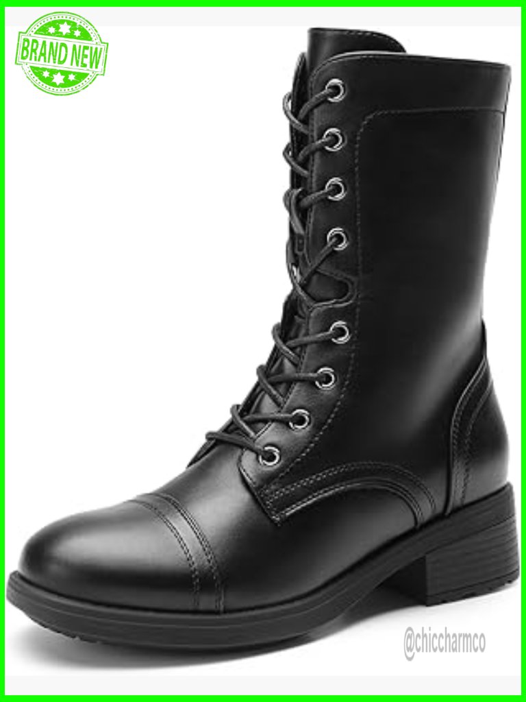 Women's Vegan Leather Lace Up Mid Calf Combat Boots